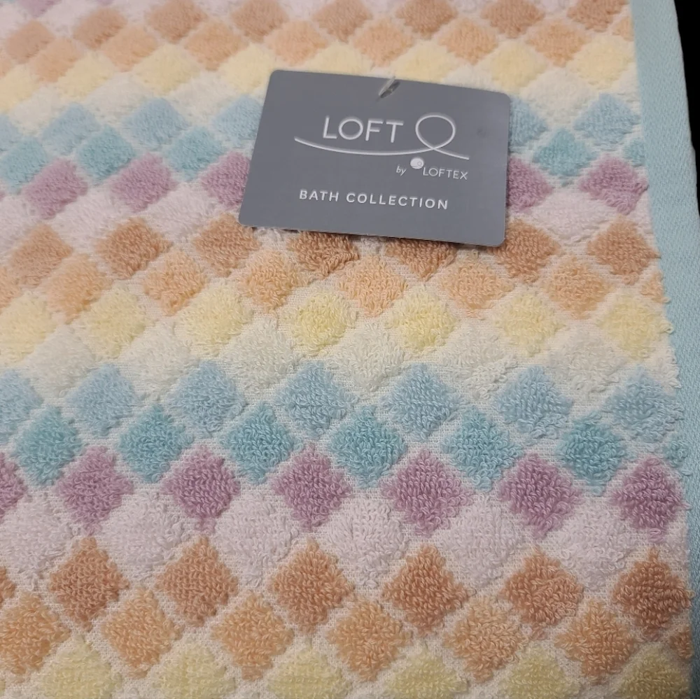 8pc Loft Summer Pastel Rainbow Diamond Check Bath Hand Washcloth Towel Set New